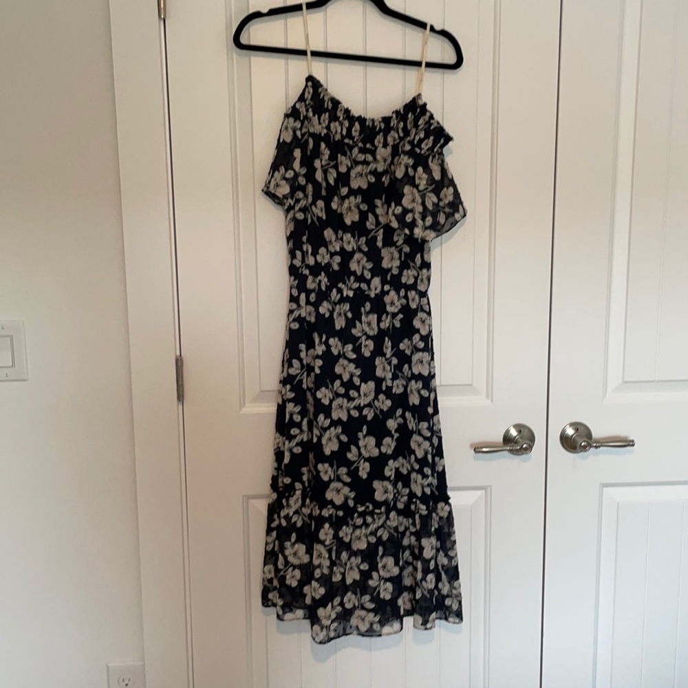 Moon River Blue floral off shoulder midi dress